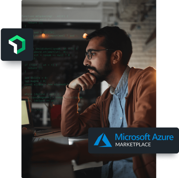 Developer seated in front of computer, New Relic and Microsoft Azure logos superimposed.